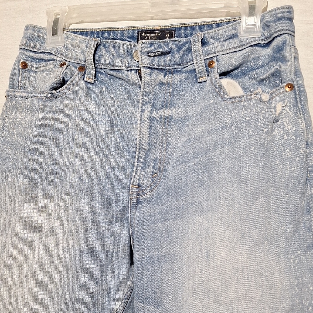 3/$20-Abercrombie & Fitch Light Blue Denim Jeans, Patchwork, Distressed, 8 - Picture 3 of 13
